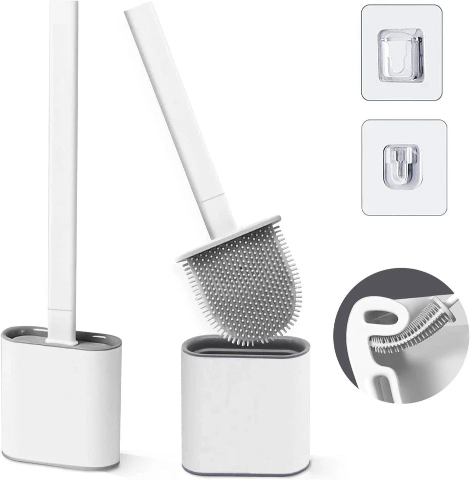 Silicone Toilet Brush & Holder Set | Bathroom Cleaning Brush