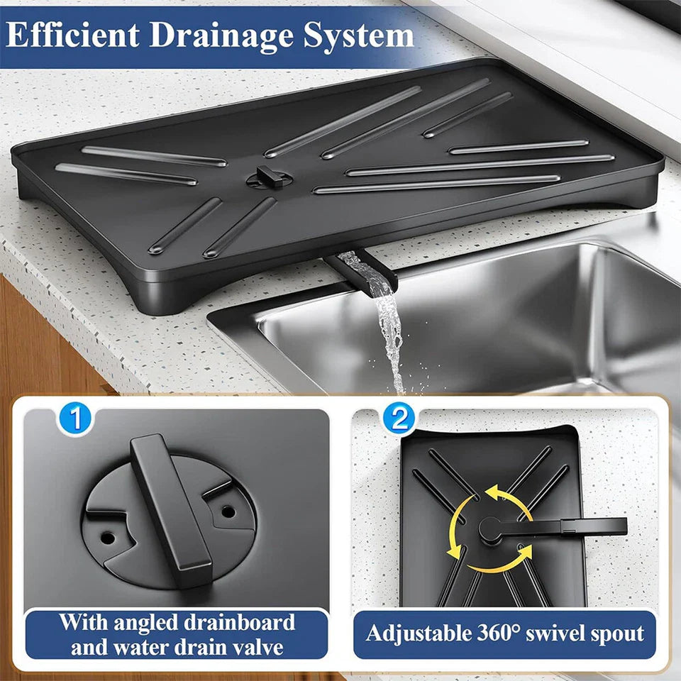 Kitchen Dish Drainer Rack | Sink Drying Rack with 360° Drip Tray