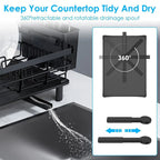 Kitchen Dish Drainer Rack | Sink Drying Rack with 360° Drip Tray