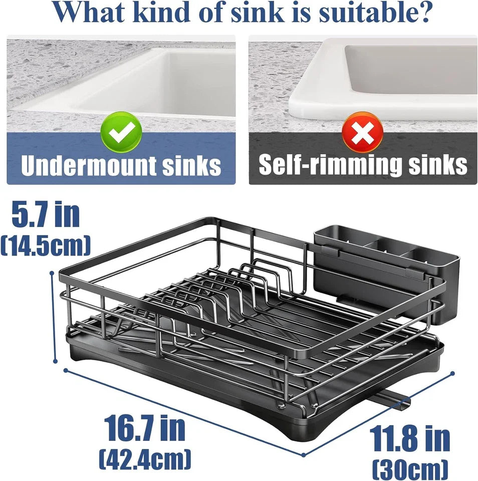 Kitchen Dish Drainer Rack | Sink Drying Rack with 360° Drip Tray
