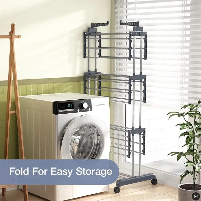 3 Tiers Foldable Garment Hanger Clothes Airer Drying Rack Laundry