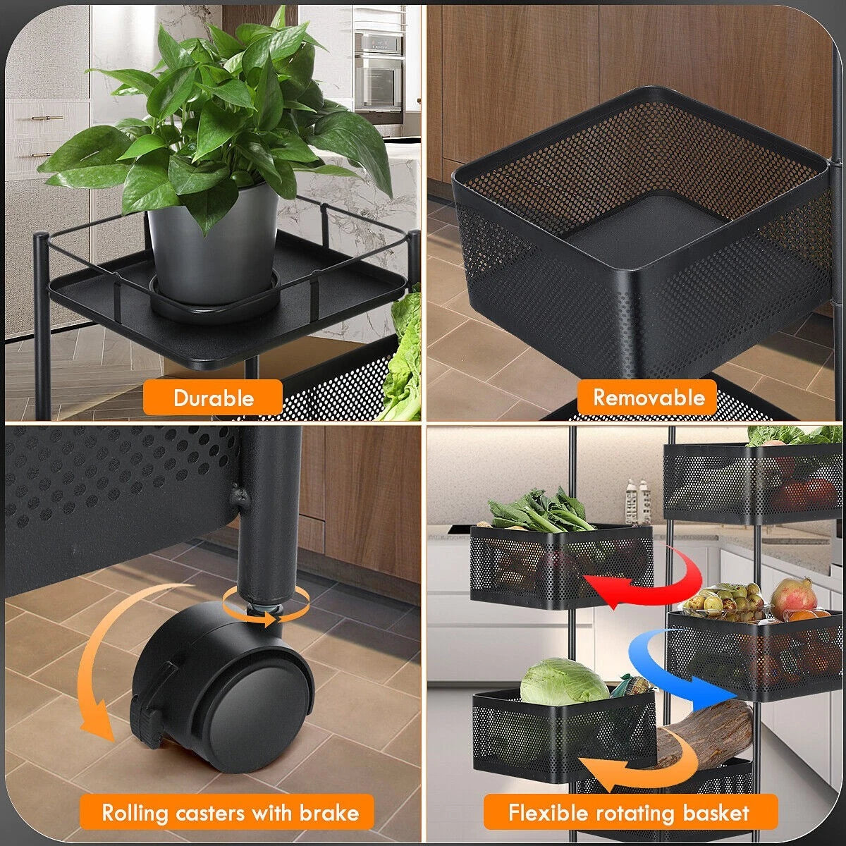 Vegetable Shelf Rack Tier Mobile Kitchen