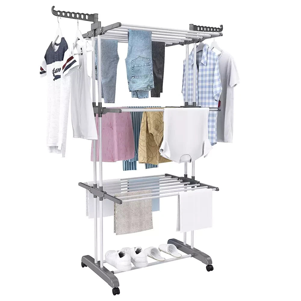 3 Tiers Foldable Garment Hanger Clothes Airer Drying Rack Laundry