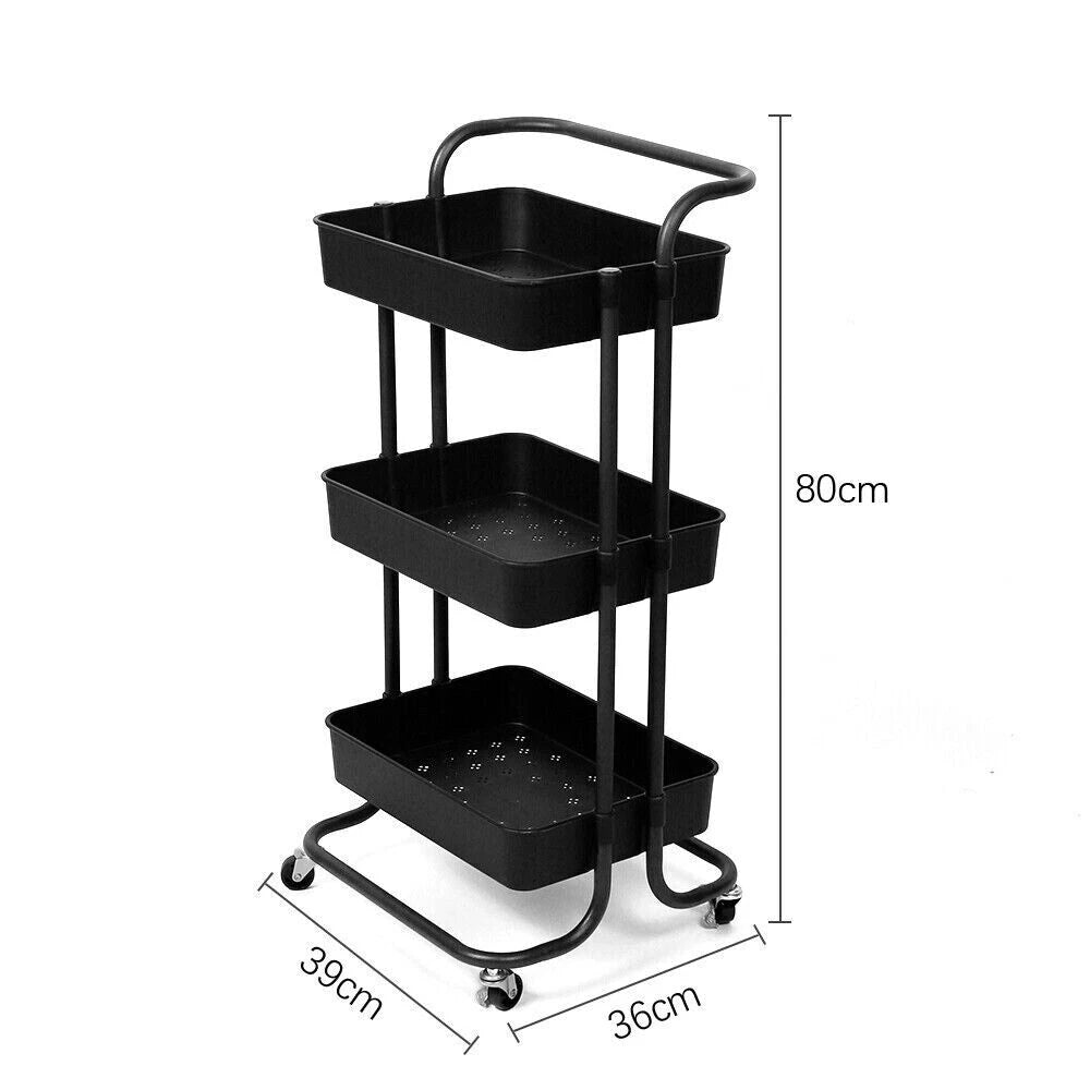 3 Tier Storage Trolley on Wheels Cart Kitchen