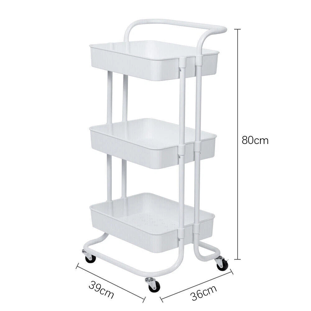 3 Tier Storage Trolley on Wheels Cart Kitchen