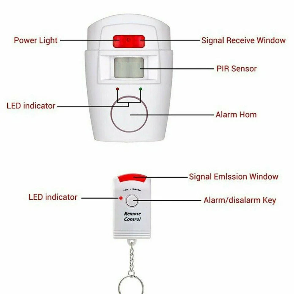 Wireless PIR Motion Sensor Alarm | Includes 2 Remote Controls