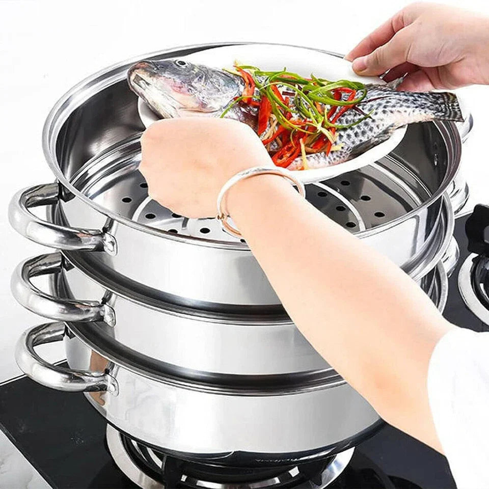 28cm Stainless Steel 3/5-Tier Steamer Pot
