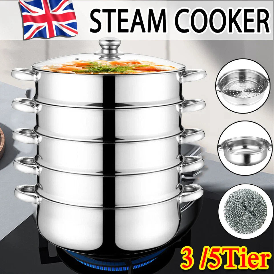 28cm Stainless Steel 3/5-Tier Steamer Pot