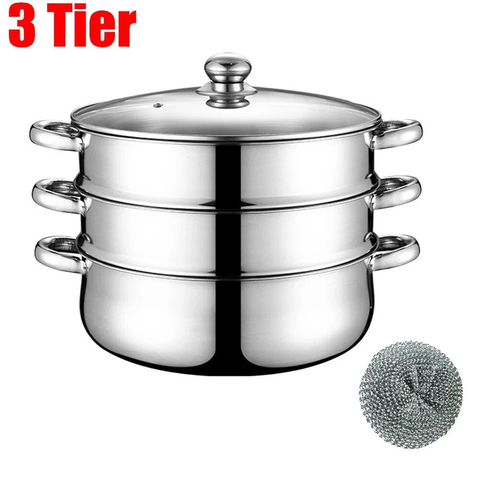 28cm Stainless Steel 3/5-Tier Steamer Pot