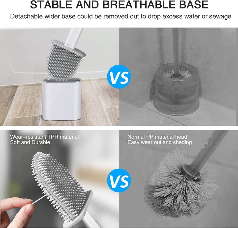 Silicone Toilet Brush & Holder Set | Bathroom Cleaning Brush