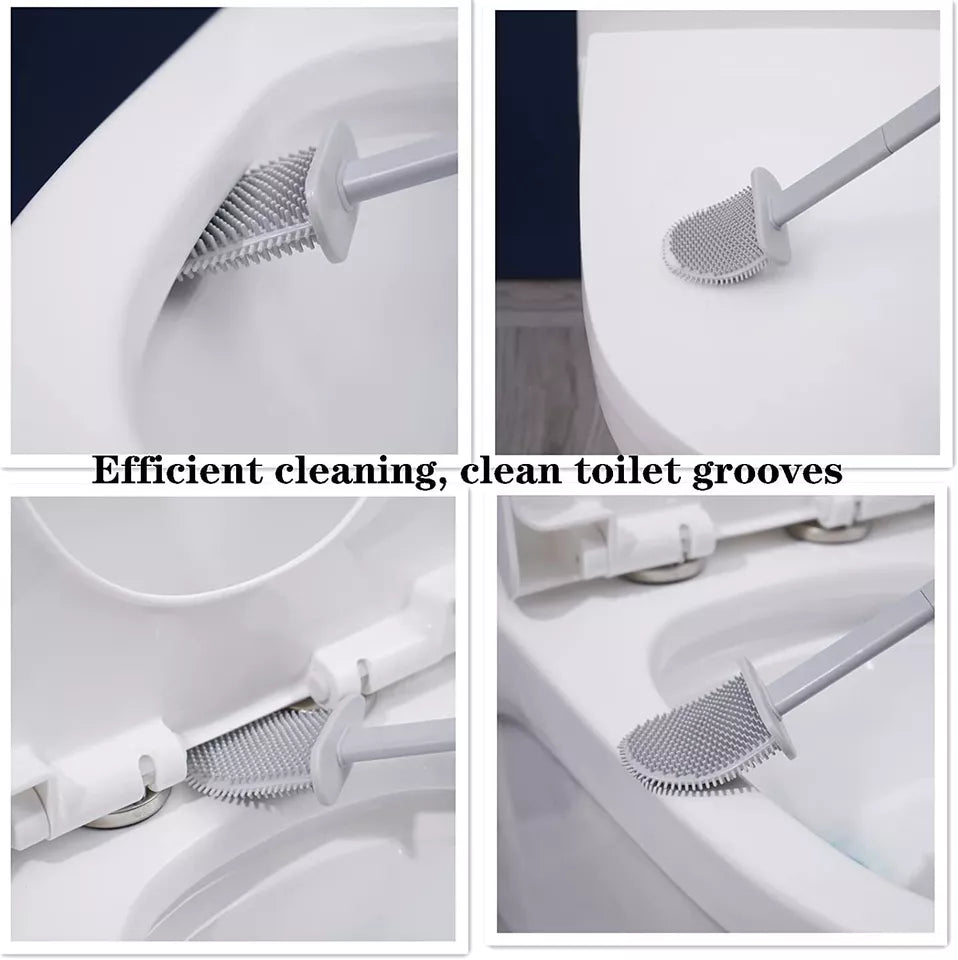 Silicone Toilet Brush & Holder Set | Bathroom Cleaning Brush