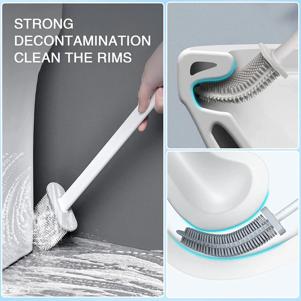 Silicone Toilet Brush & Holder Set | Bathroom Cleaning Brush